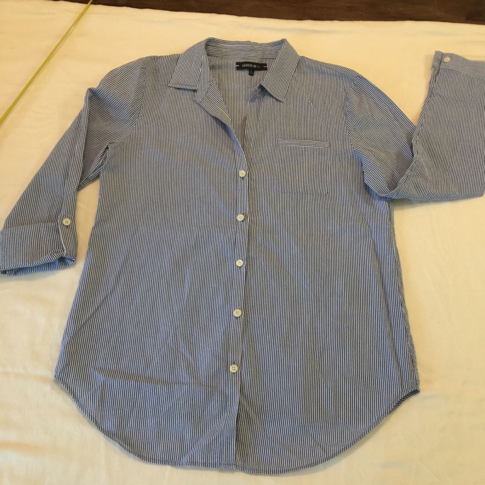 Lafayette 148 blue & white striped popover top